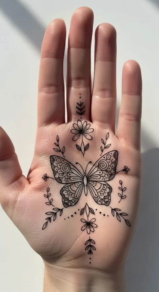  Butterfly Palm Mehndi Design