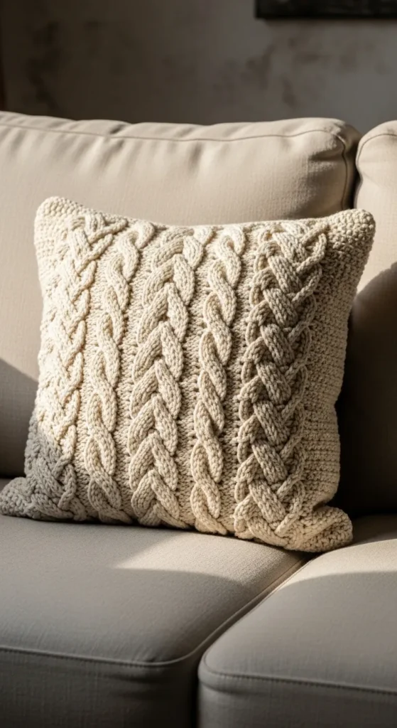 Cable Knit Crochet Pillow