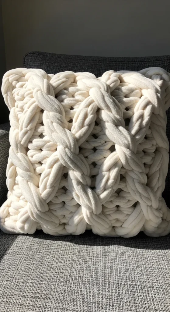 Chunky Knit Crochet Pillow