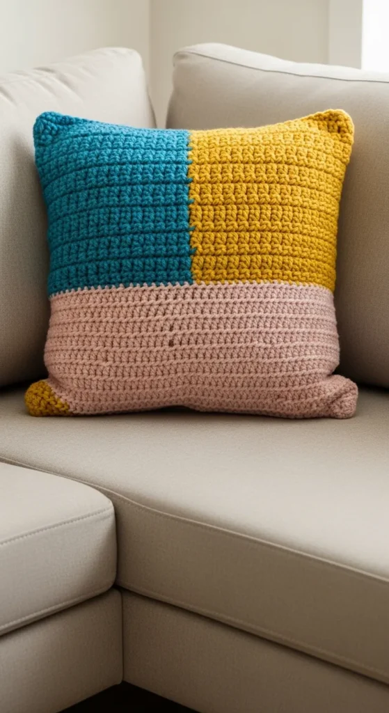 Color-Blocked Crochet Pillow