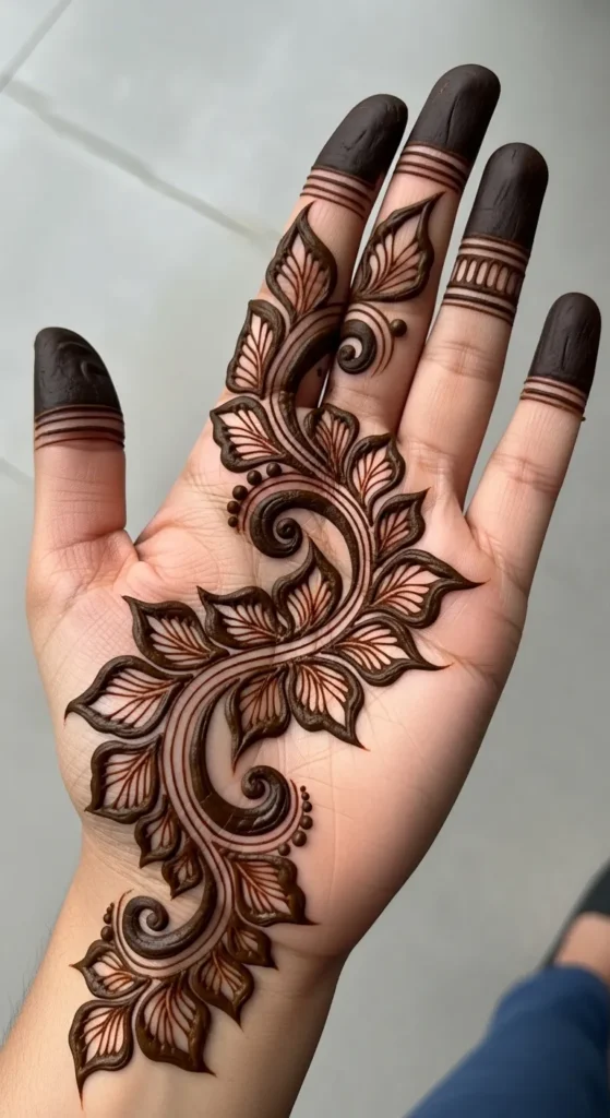 Contemporary Leafy Palm Mehndi Design
