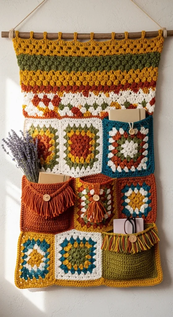 Crochet Wall Tapestry with Pockets