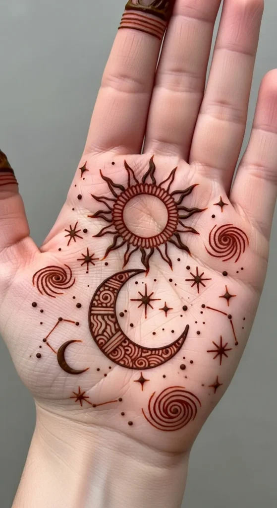 Sun and Moon Palm Mehndi Design