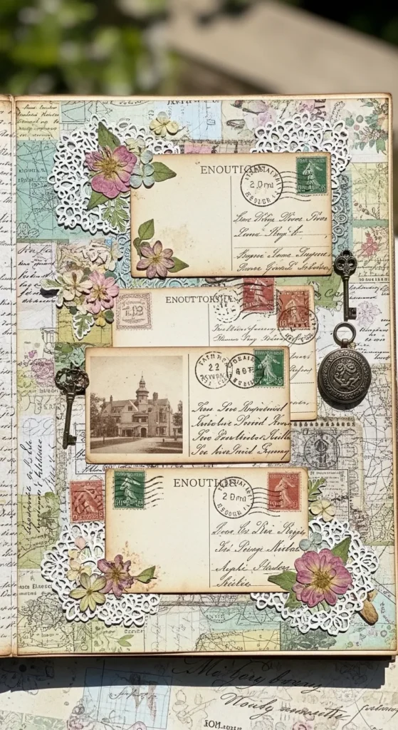 Vintage Postcard Scrapbook Spread