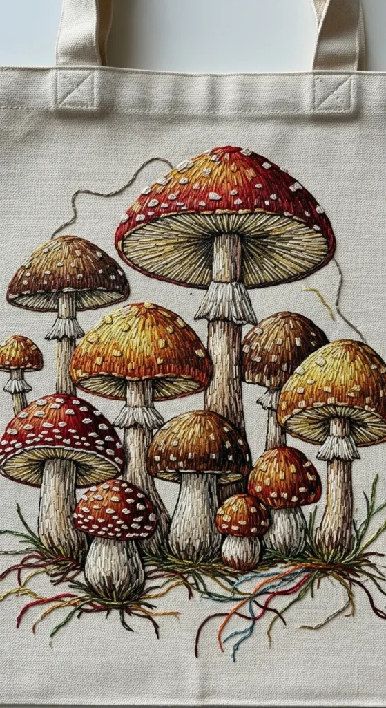 Embroidery Look Painted Mushrooms