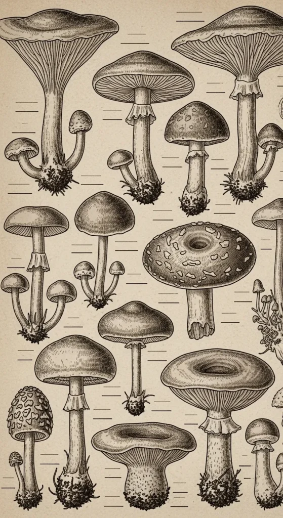 Vintage Botanical Mushroom Study