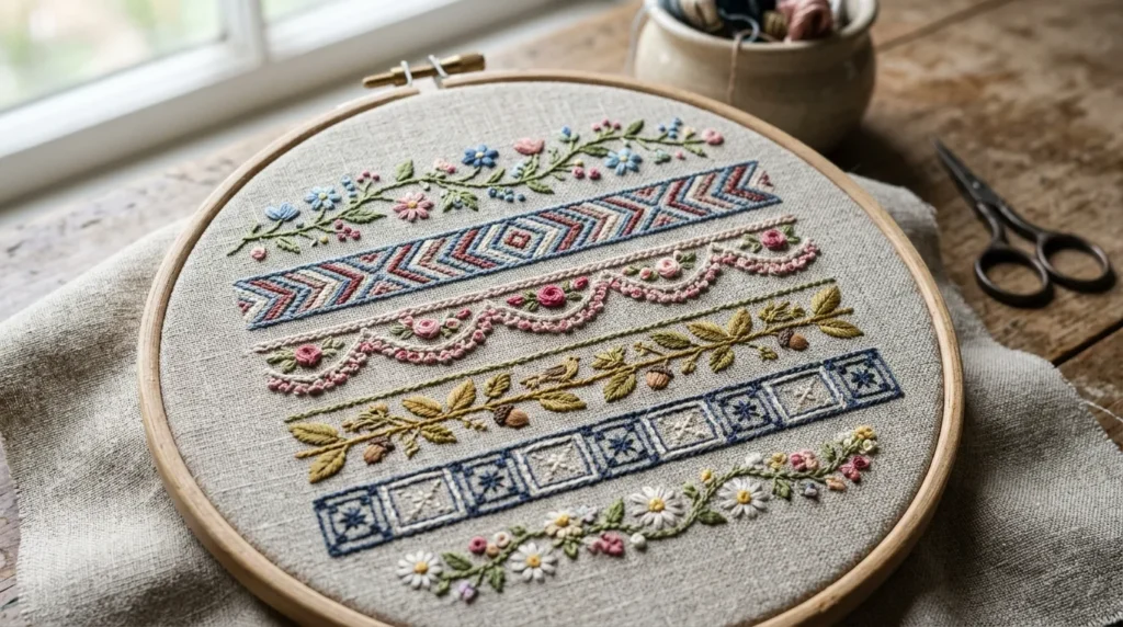 24 Stunning hand embroidery border designs for Elegant Edges and Decorative Detail