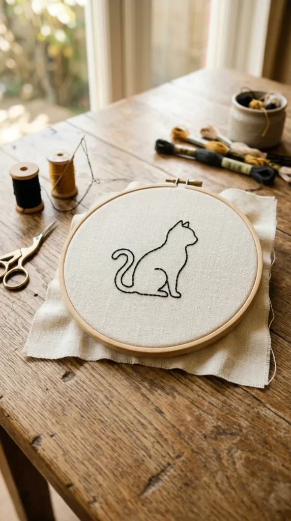 Cute Cat Outline Stitch Art