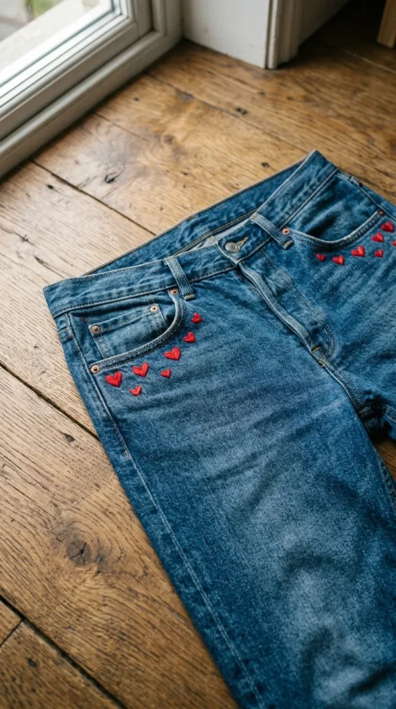 Heart Motif Denim Stitching