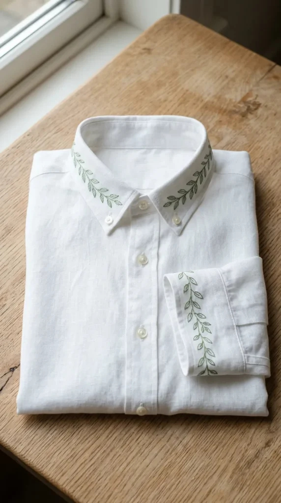 Minimal Leaf Line Embroidery