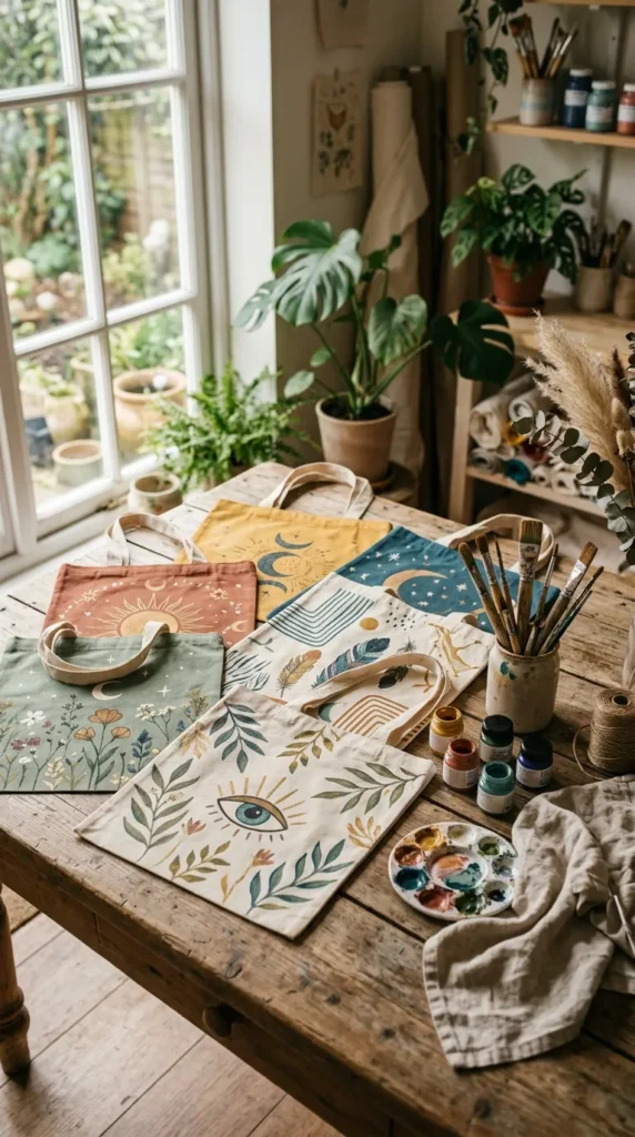 boho tote bag painting ideas