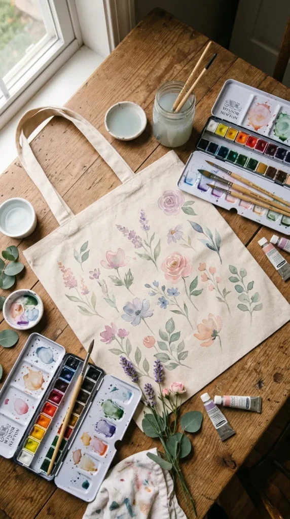 how to paint flowers on a tote bag