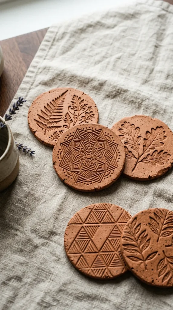 Hand-Stamped Clay Coasters