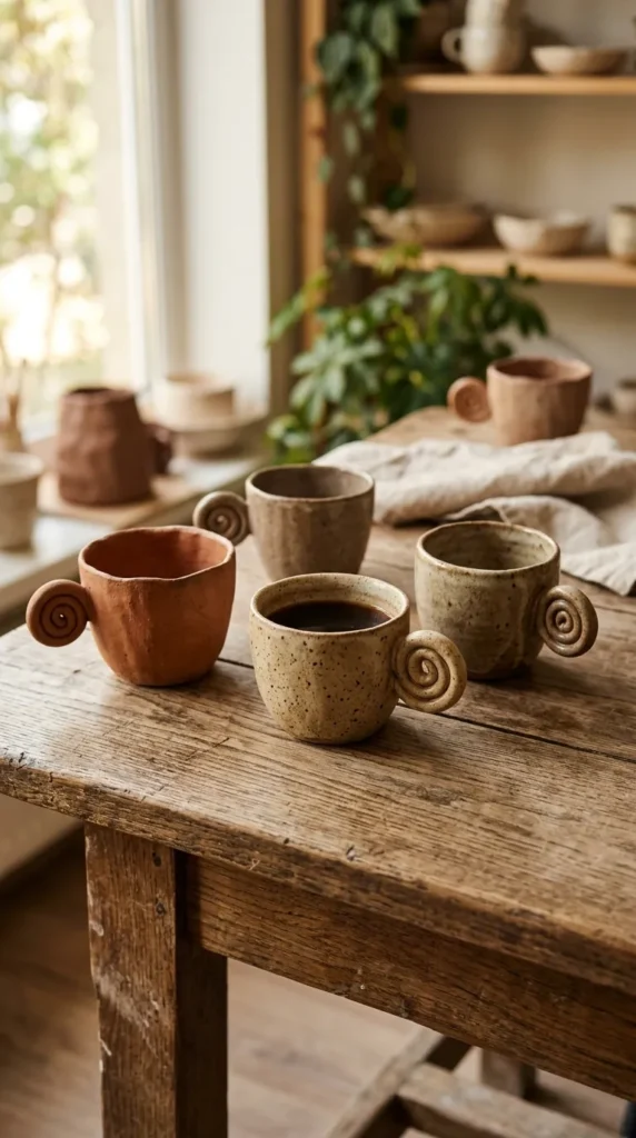 Spiral Handle Clay Cups